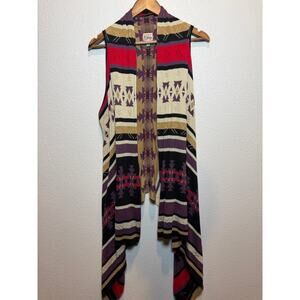 Como Vintage Aztec Tribal Draped Open Front Vest Cardigan Boho Western L